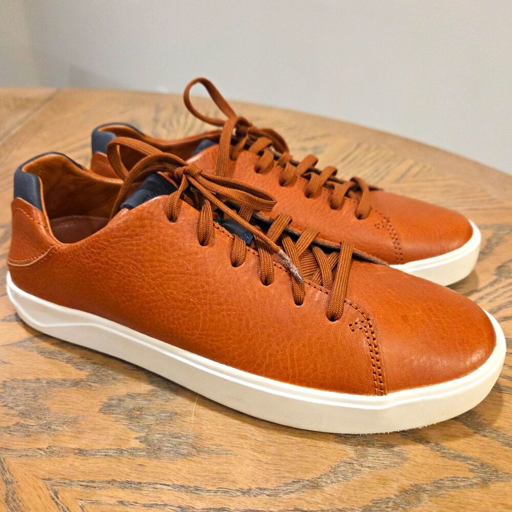 OluKai Panepo'o Sneakers Mens 7 Brown Leather Low Top Coastal Casual Comfort